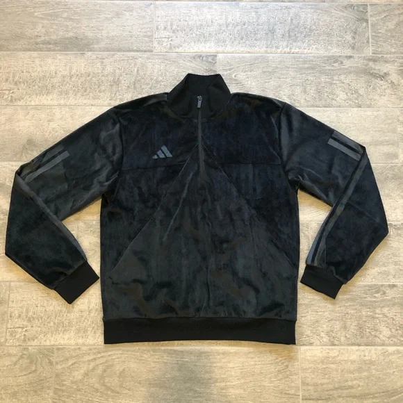 Adidas VELOUR Half Zip Track Sportswear Retro Black Sweater Men’s Size M or L - Picture 3 of 12